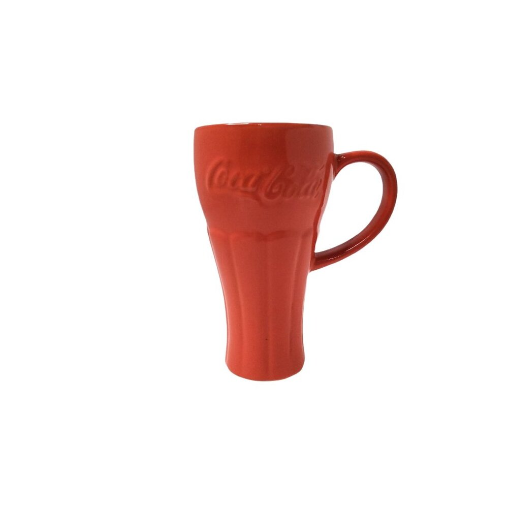 vintage 1999 coca- cola gibson stoneware travel cup in coral 12 oz